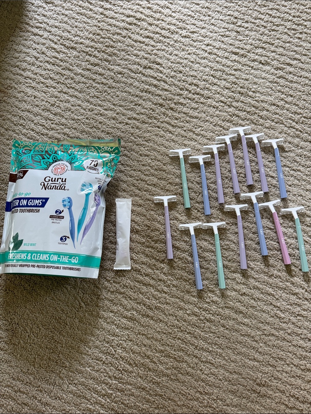 Travel Disposable Toothbrushes - Pre-Pasted Mint and Disposable Razors